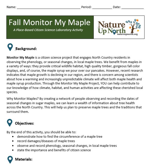 Monitor My Maple Lab (Fall) Nature Up North
