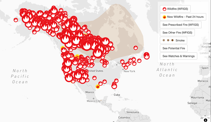 Map of active fires