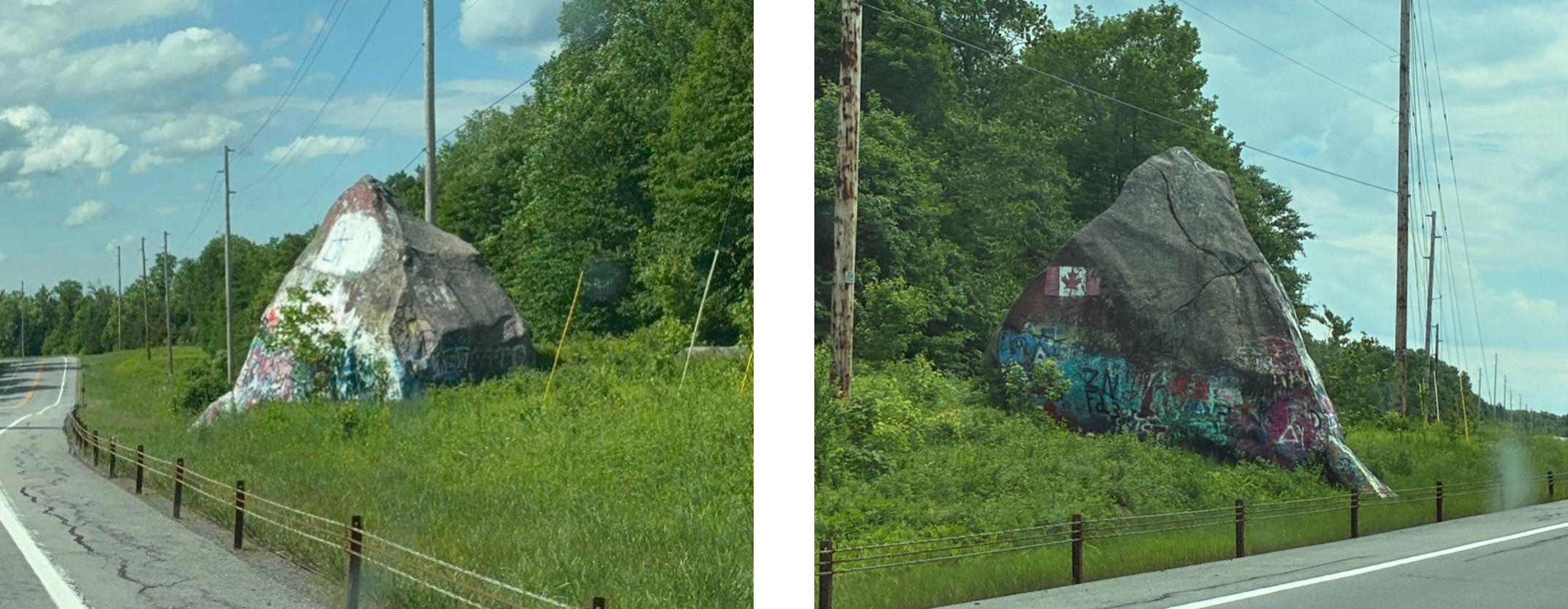 A large glacial erratic that can be seen on Rte. 56 past South Colton. Large boulders left behind from glaciers thousands of years ago symbolize our geologic past! Image credit: Laine Stuard