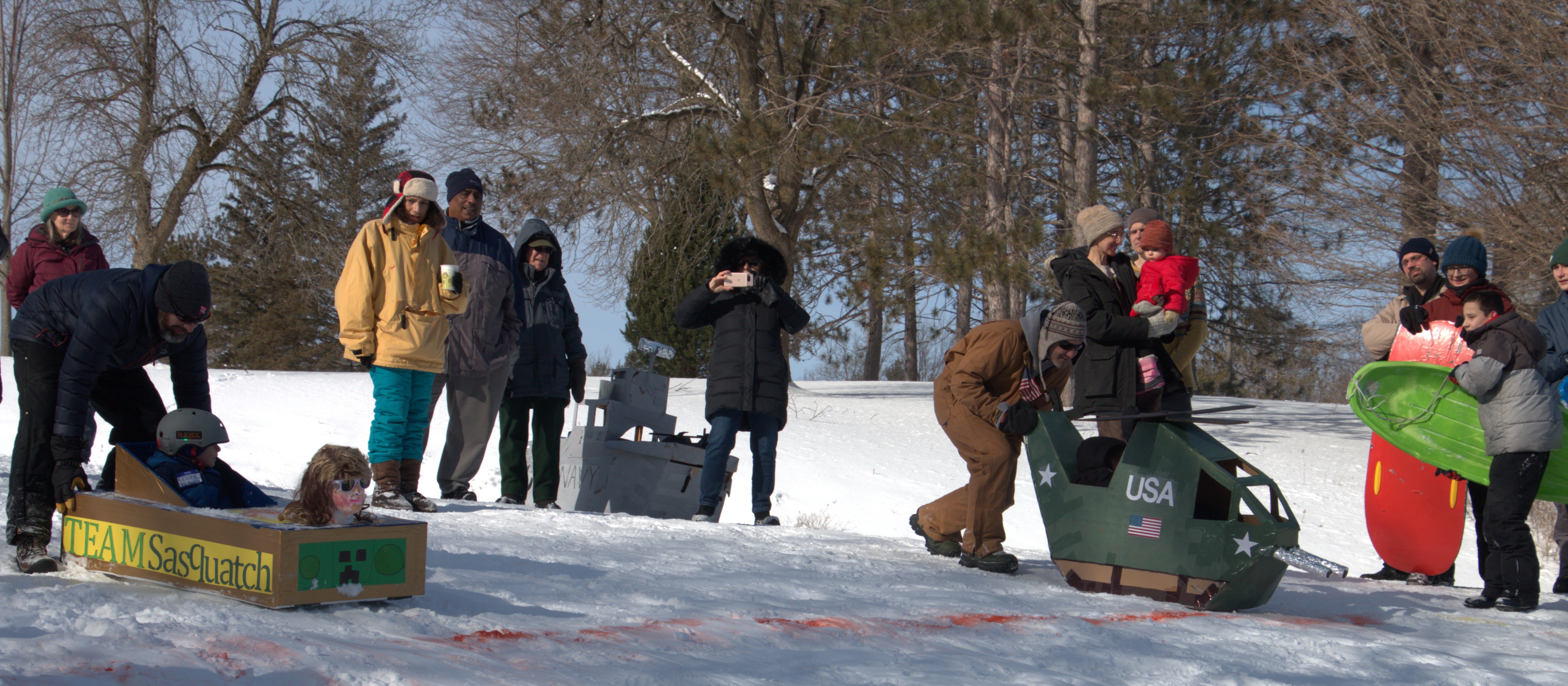 Racers at the 7th Annual Cardboard Sled Race