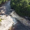 Drone view looking down at Hart's falls from 200 feet in air.