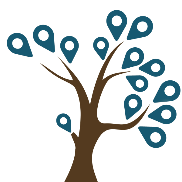 Tree with location markers as leaves