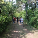 7th graders at Norwood-Norfolk Central School walk out of the woods after a lesson on nature observation with Nature Up North this September 