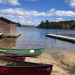 canoes, shed, at a bank on the lake