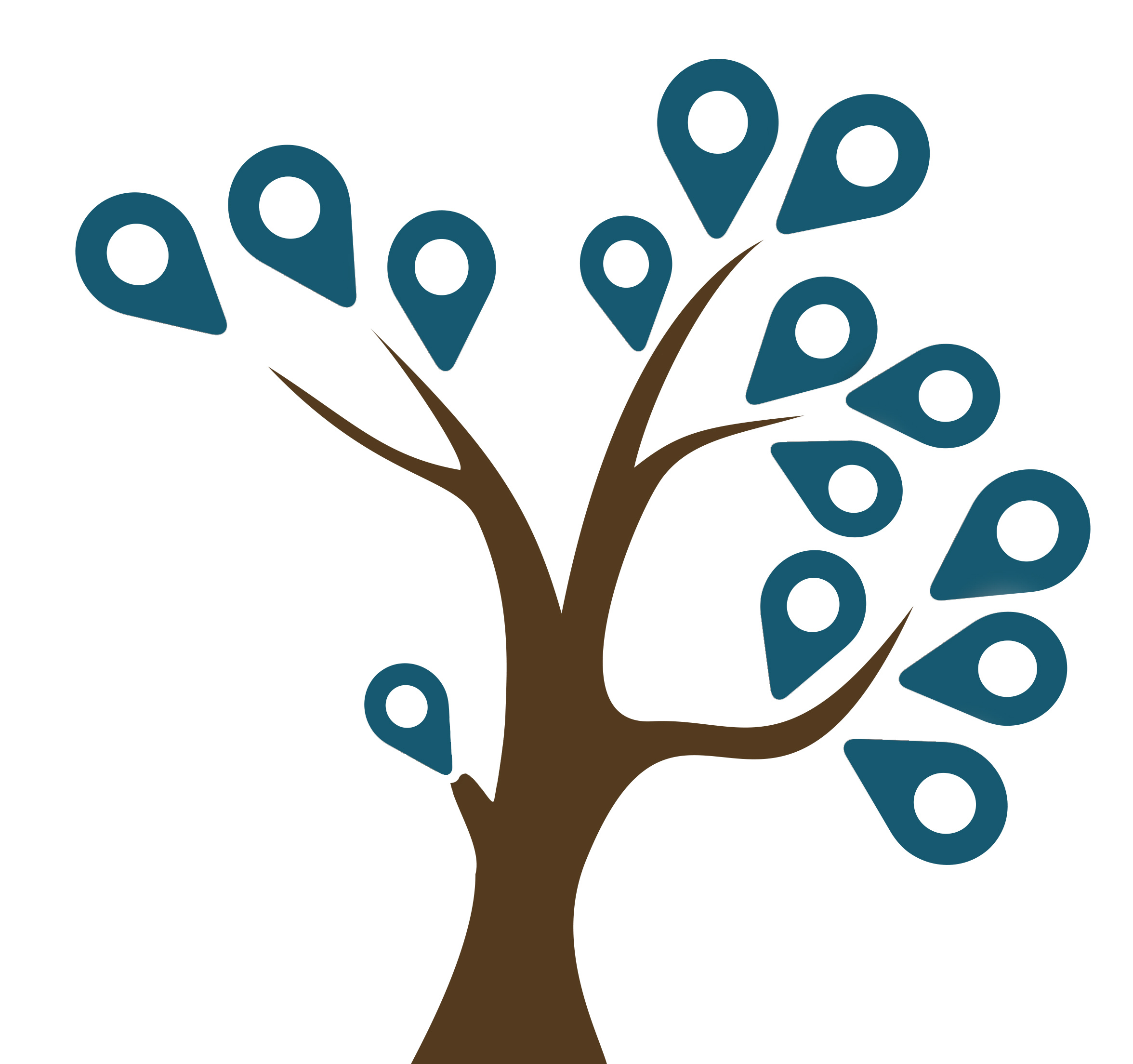 Tree with location markers as leaves